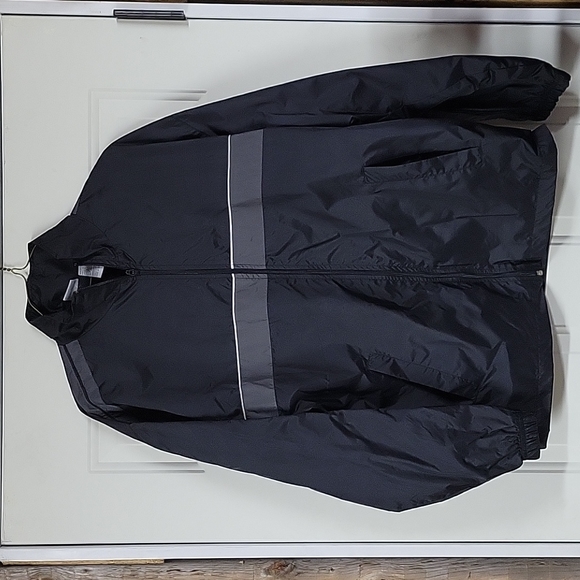 Athletic Works Men's Windbreaker Jacket Size M (38/40) Black w/Gray Stripe - Picture 2 of 6